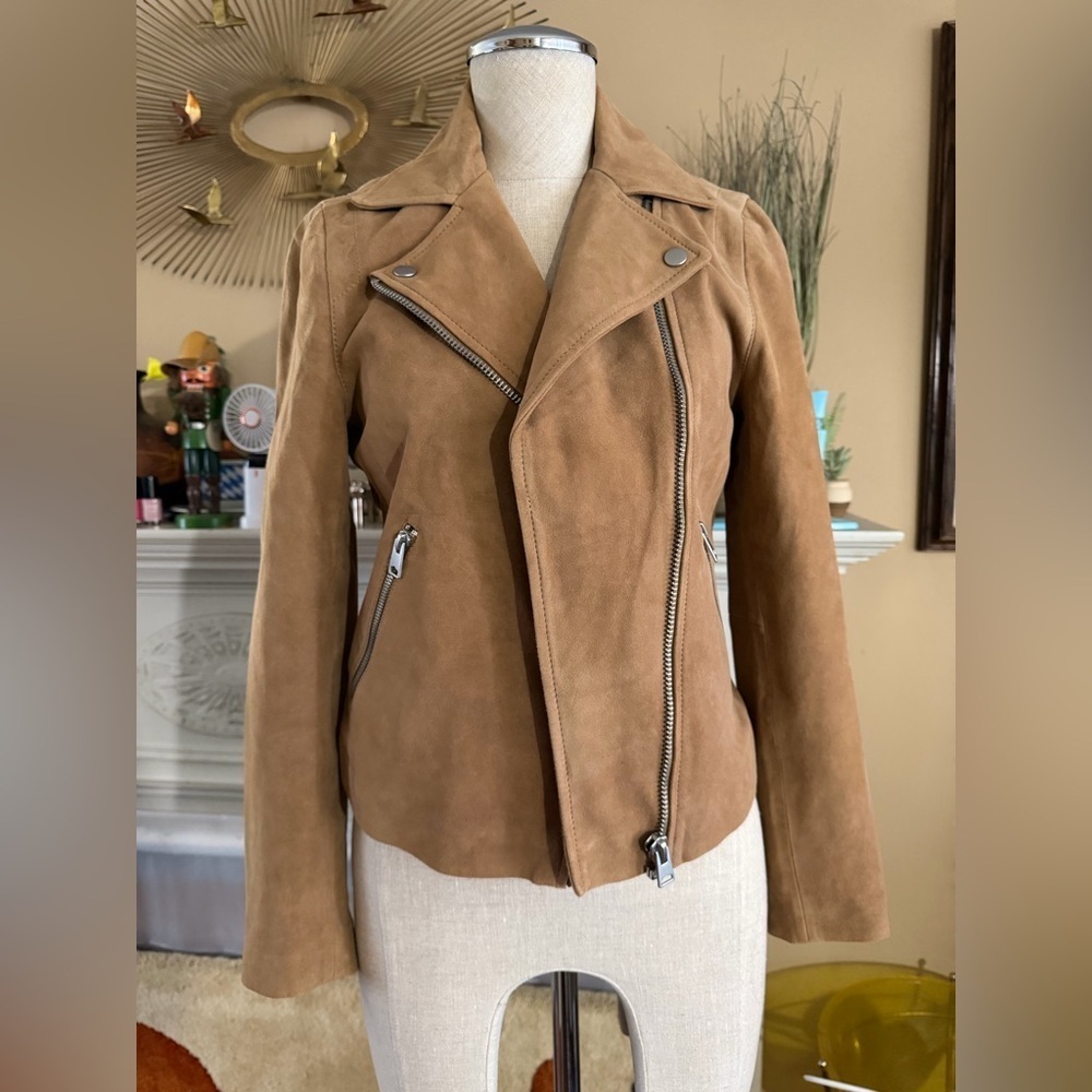 Quince 100% Suede Biker Jacket in XS pecan brown